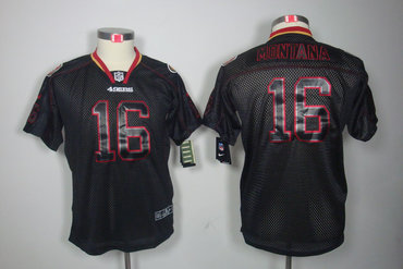 Youth NEW NFL San Francisco 49ers 16 Joe Montana Black(Lights Out Elite Jerseys)