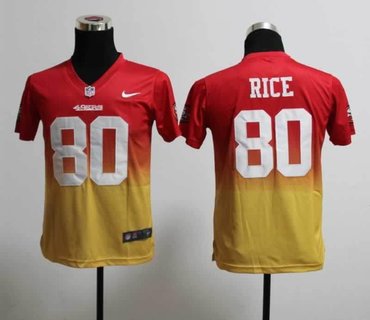 Youth NEW NFL San Francisco 49ers 80 Jerry Rice Red-Yellow Drift Fashion II Jerseys