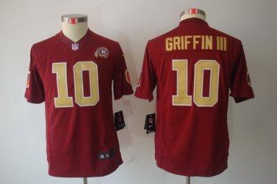 Youth NEW NFL Washington Redskins 10 Robert Griffin III Red Jerseys Gold Number (80 anniversary)