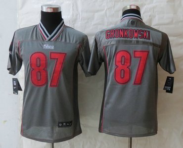Youth NEW New England Patriots #87 Rob Gronkowski Grey Vapor Elite Jerseys