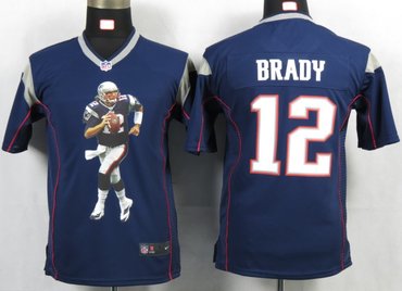Youth NEW NFL New England Patriots 12 Brady Blue Portrait Fashion Game Jerseys