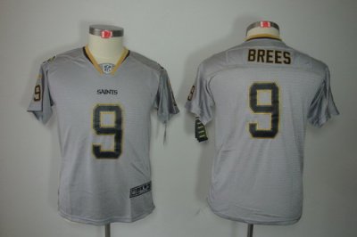 Youth NEW New Orleans Saints #9 Drew Brees Grey Jerseys(Elite Lights Out)