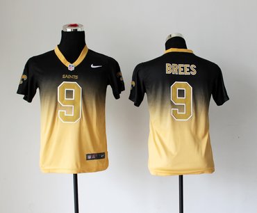 Youth NEW New Orleans Saints 9 Drew Brees Black Yellow Drift Fashion II