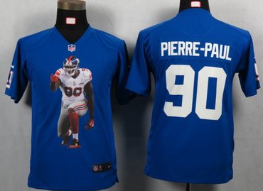 NFL Youth NEW New York Giants 90 Pierre-paul Blue Portrait Fashion Game Jerseys