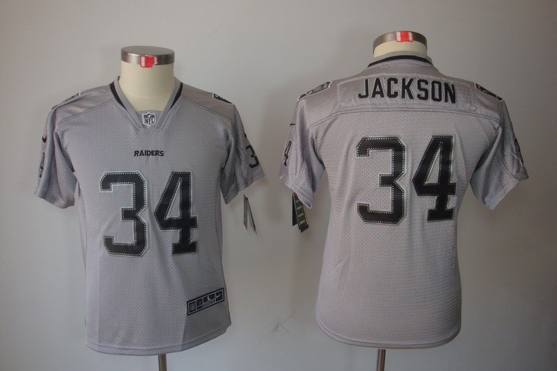 Youth NEW Oakland Raiders 34 Bo Jackson Lights Out Grey Elite Jerseys