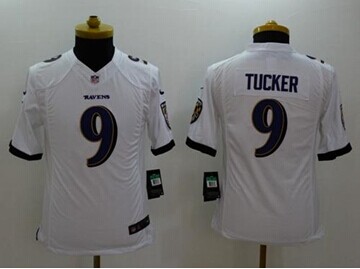 Youth NEW Ravens #9 Justin Tucker White NFL New Limited Jersey