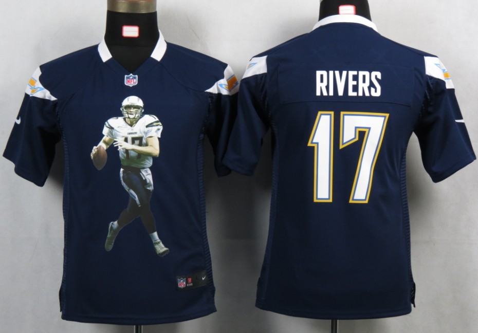 Youth NEW San Diego Charger 17 Rivers Blue Portrait Fashion Game Jerseys