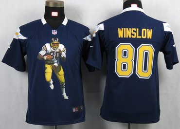 Youth NEW San Diego Charger 80 Winslon Blue Portrait Fashion Game Jerseys
