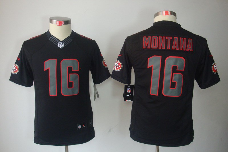 Youth NEW San Francisco 49ers 16 Joe Montana Black Jerseys(Impact Limited)