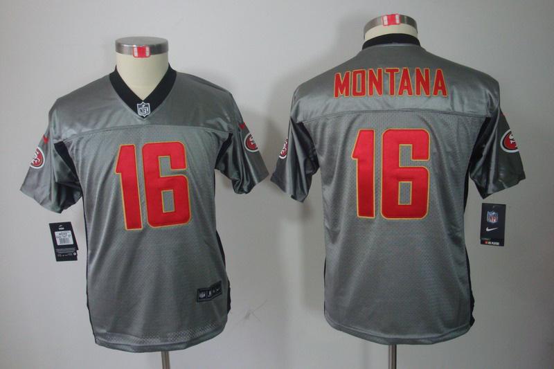 Youth NEW San Francisco 49ers 16 Joe Montana Grey Shadow NFL Jerseys