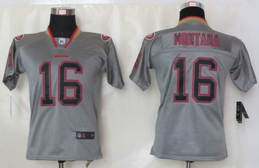 Youth NEW San Francisco 49ers 16 Joe Montana Lights Out Grey Elite Jersey