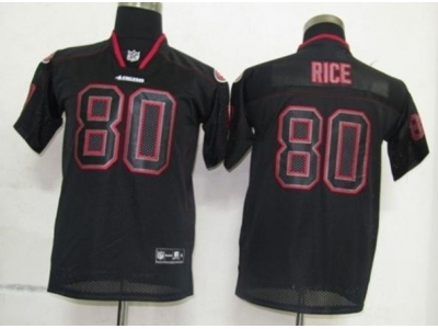 Youth NEW San Francisco 49ers 80 Jerry Rice Black Jerseys(Lights out)