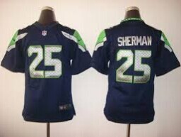 Youth NEW Seahawks #25 Richard Sherman Steel Blue Team Color Stitched Jersey