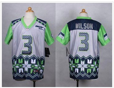 Youth NEW Seahawks #3 Russell Wilson Grey NFL Elite Noble Fashion Jersey