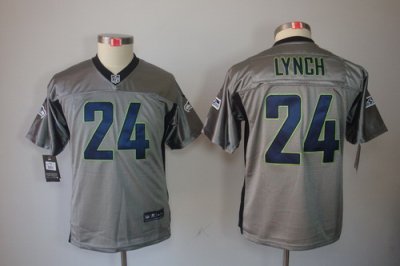 Youth NEW Seattle Seahawks 24# Marshawn Lynch Grey Shadow Elite Jerseys