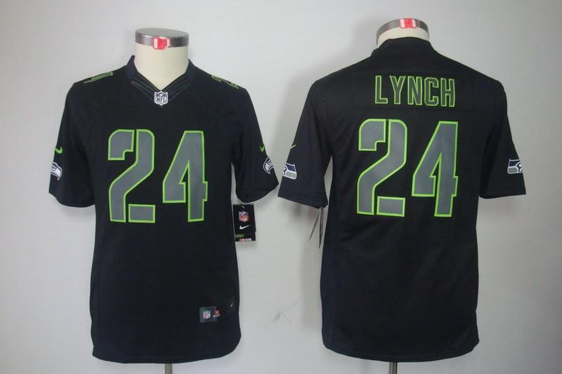 Youth NEW Seattle Seahawks 24 Marshawn Lynch Black Jerseys(Impact Limited)