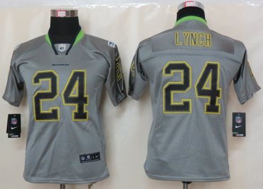 Youth NEW Seattle Seahawks 24 Marshawn Lynch Lights Out Grey Elite Jerseys