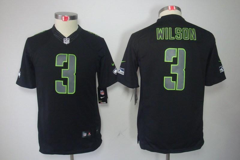 Youth NEW Seattle Seahawks 3 Russell Wilson Black Jerseys(Impact Limited)