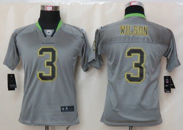 Youth NEW Seattle Seahawks 3 Wilson Lights Out Grey Elite Jerseys