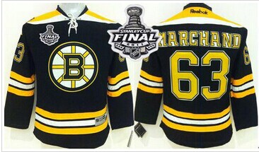 Youth NHL Bruins #63 Brad Marchand Black 2011 Stanley Cup Finals Patch Stitched Jersey