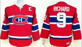 Youth NHL Canadiens #9 Maurice Richard Red CCM Throwback Stitched Jersey