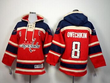 Youth NHL Capitals #8 Alex Ovechkin Red Sawyer Hooded Sweatshirt Jersey