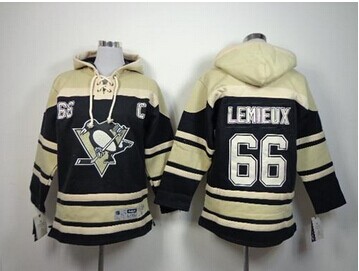 Youth NHL Penguins #66 Mario Lemieux Black Sawyer Hooded Sweatshirt Jersey