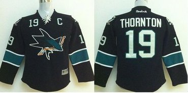 Youth NHL San Jose Sharks #19 Joe Thornton Black Jersey