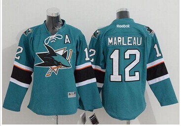 Youth NHL Sharks #12 Patrick Marleau Green Stitched Jersey