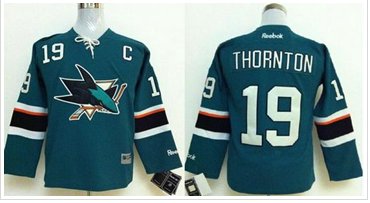 Youth NHL Sharks #19 Joe Thornton Green Stitched Jersey