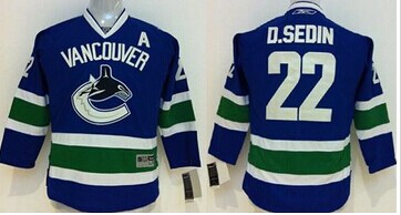 Youth NHL Vancouver Canucks #22 Daniel Sedin Blue Jersey