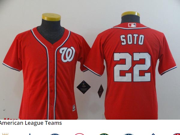Youth Nationals 22 Juan Soto Red Youth Cool Base Jersey
