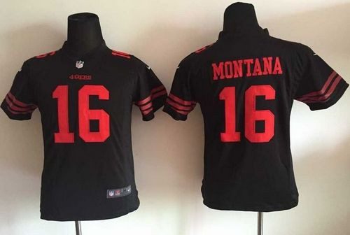 Youth New 49ers #16 Joe Montana Black Alternate Stitched NFL Elite Jersey