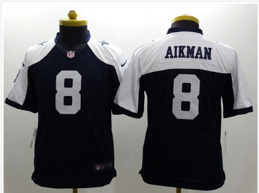Youth New Cowboys #8 Troy Aikman Navy Blue Thanksgiving Throwback NFL Limited Jersey
