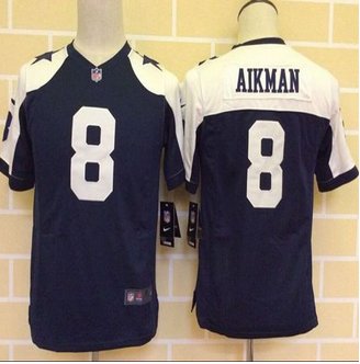 Youth New Dallas Cowboys #8 Troy Aikman Navy Blue Thanksgiving Throwback Stitched NFL Elite Jersey