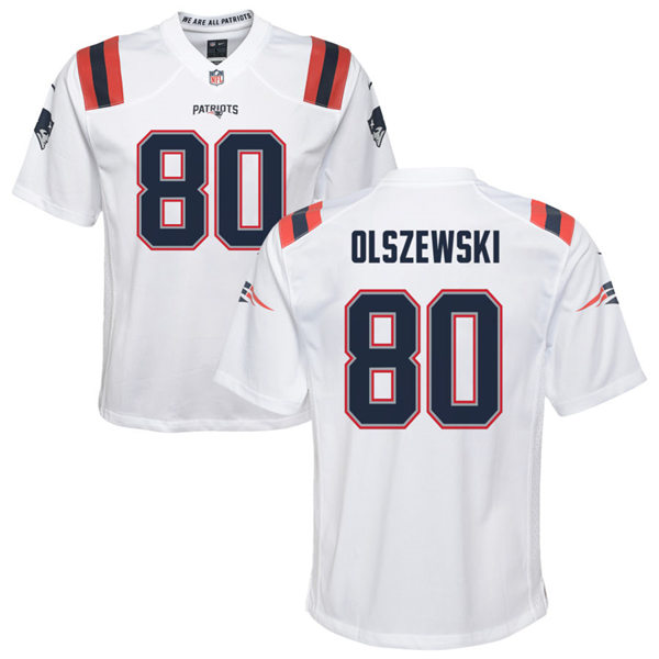 Youth New England Patriots #80 Gunner Olszewski Nike White Limited Jersey