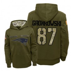 Youth New England Patriots #87 Rob Gronkowski Olive Hoodie 2018 Salute To Service