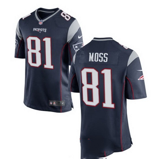 Youth New England Patriots Retired Player #81 Randy Moss Navy Blue Stitched NFL Nike Game Jersey