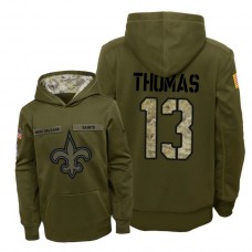 Youth New Orleans Saints #13 Michael Thomas Olive Hoodie 2018 Salute To Service