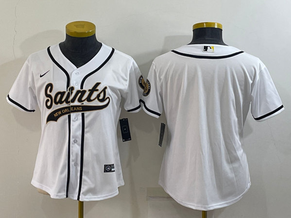 Youth New Orleans Saints Blank White With Patch Cool Base Stitched Baseball 