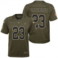 Youth New Orleans Saints Marshon Lattimore Olive 2017 Salute to Service Game Jersey
