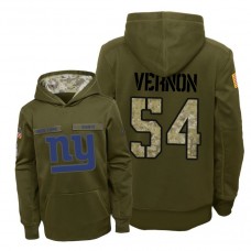 Youth New York Giants #54 Olivier Vernon Olive Hoodie 2018 Salute To Service