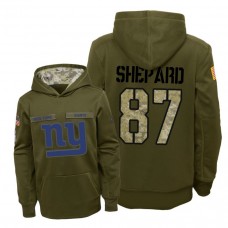 Youth New York Giants #87 Sterling Shepard Olive Hoodie 2018 Salute To Service