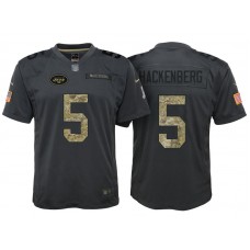 Youth New York Jets #5 Christian Hackenberg Camo Anthracite 2016 Salute to Service Game Jersey