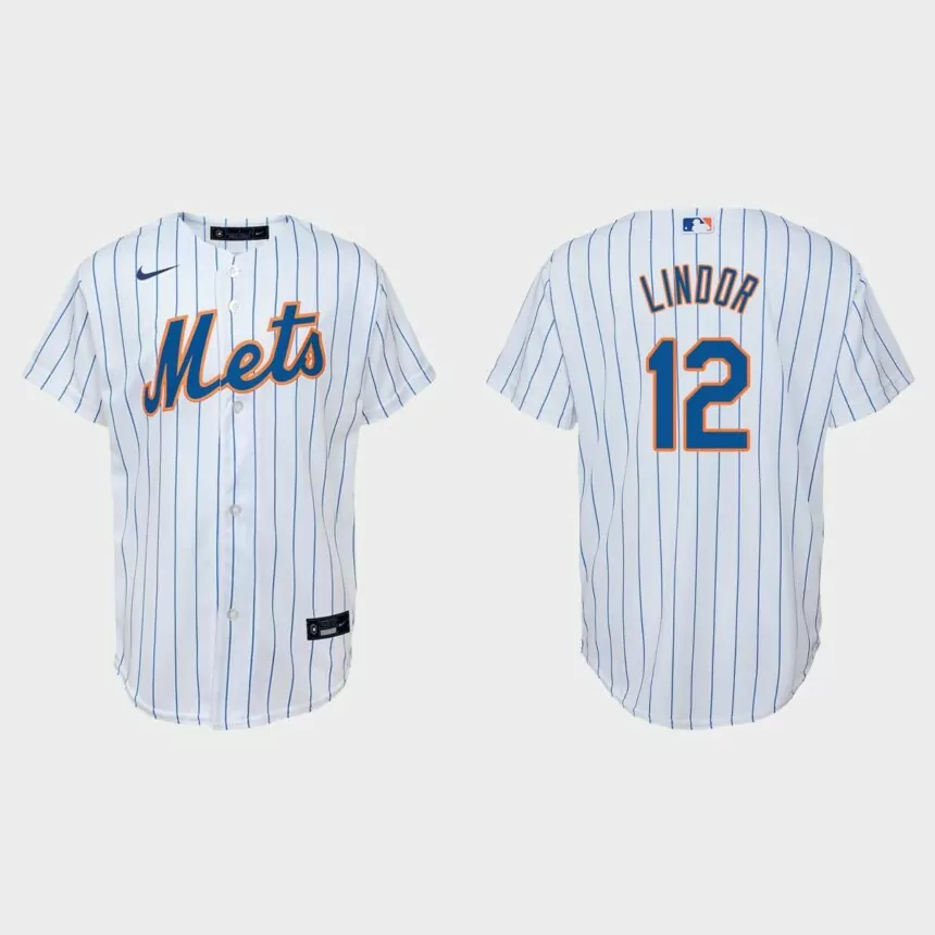 Youth New York Mets #12 Francisco Lindor White Replica Home Jersey