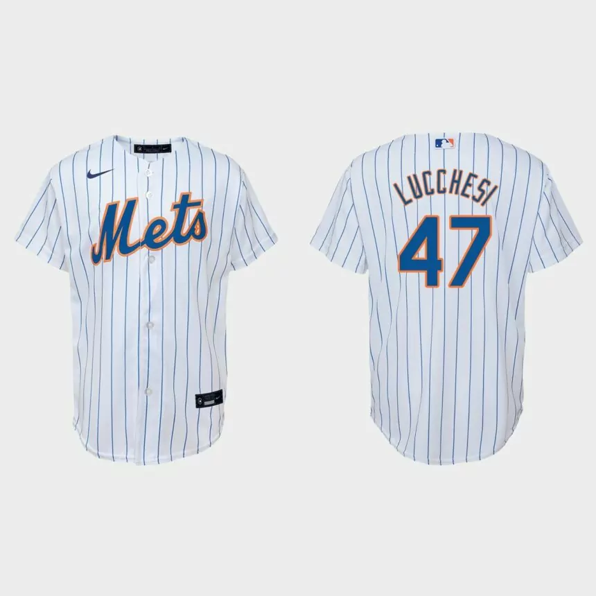 Youth New York Mets #47 Joey Lucchesi White Replica Home Jersey
