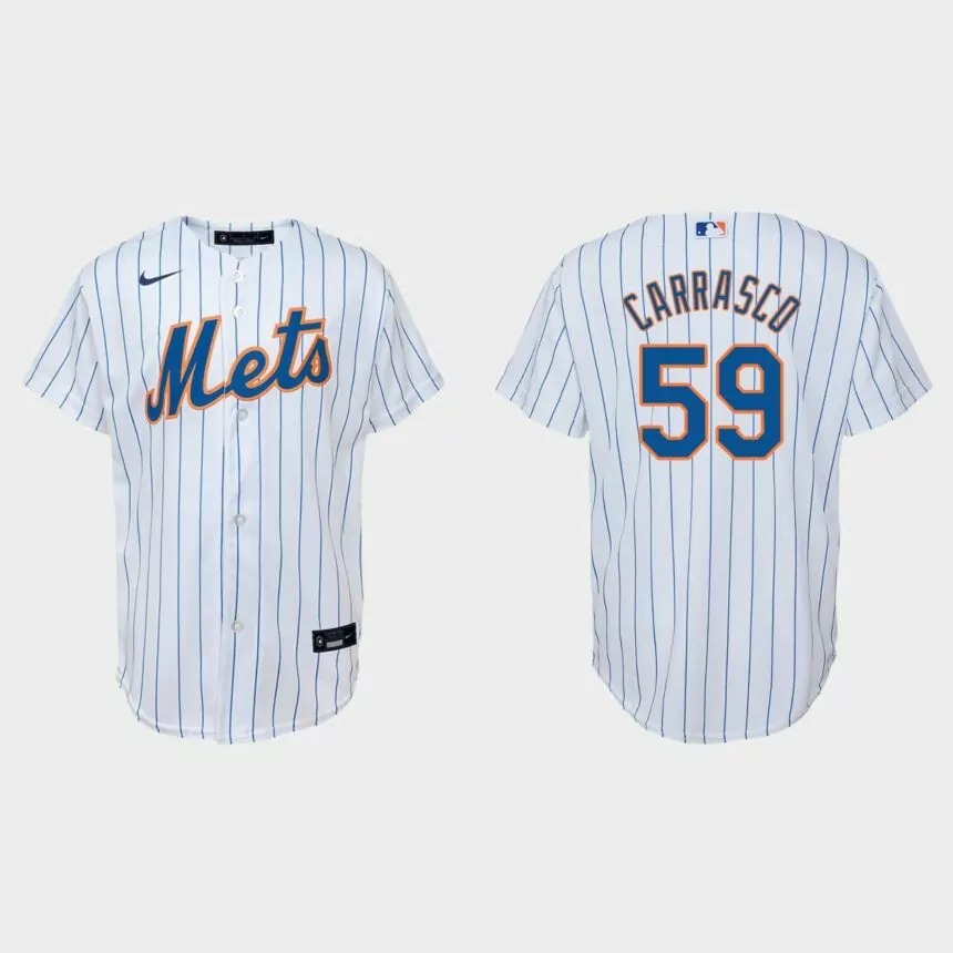 Youth New York Mets #59 Carlos Carrasco White Replica Home Jersey