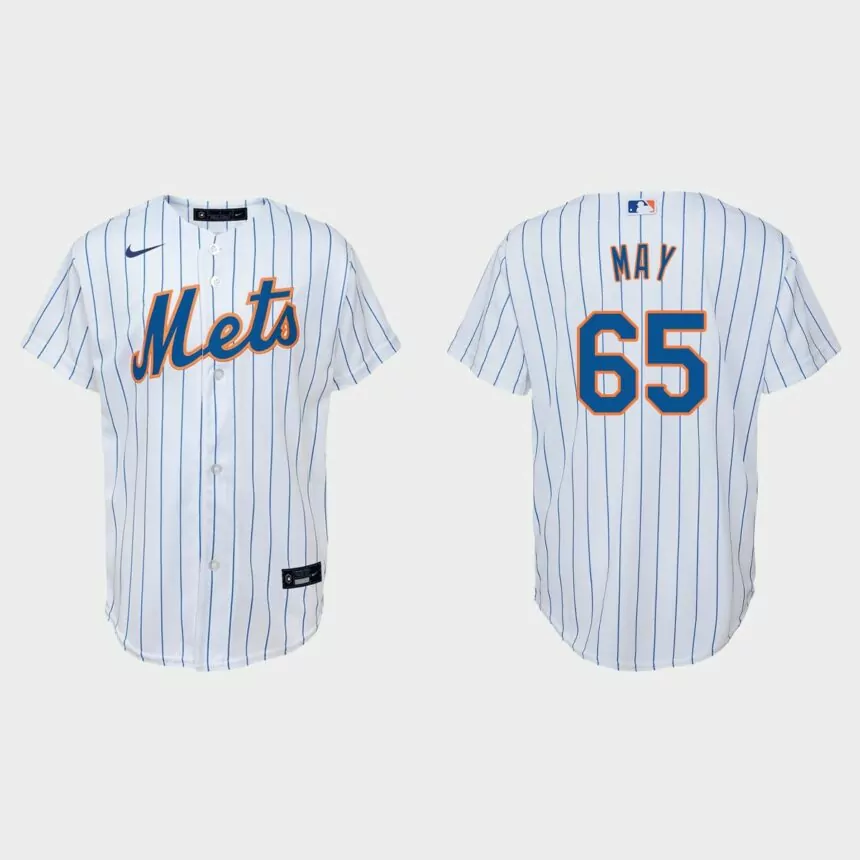 Youth New York Mets #65 Trevor May White Replica Home Jersey