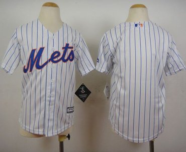 Youth New York Mets Blank White(Blue Strip) Home Cool Base Stitched Baseball Jersey