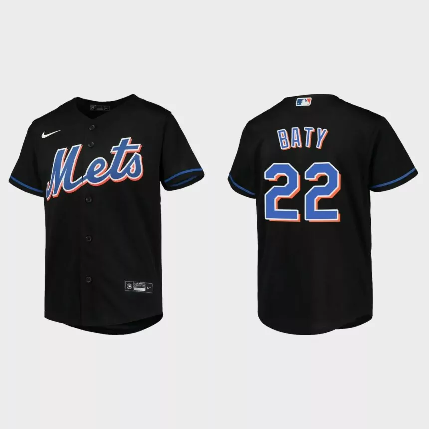 Youth New York Mets Brett Baty Black Replica Alternate Jersey